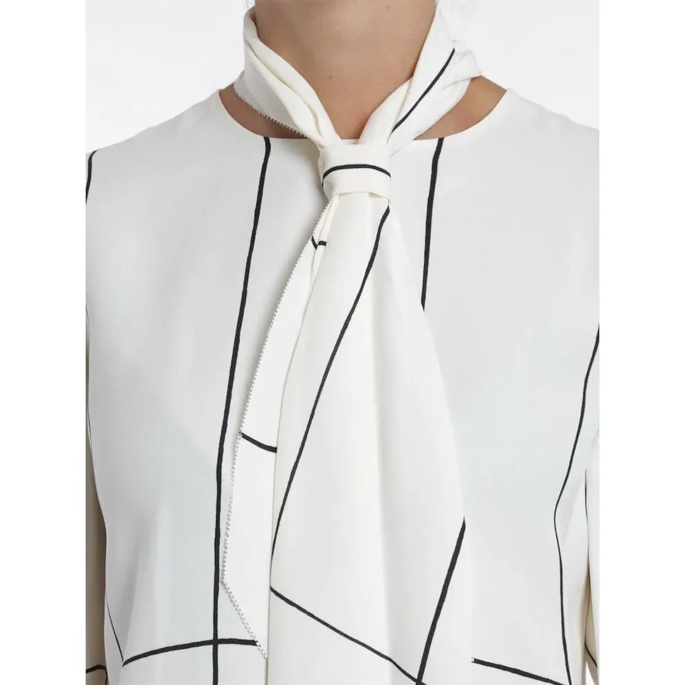 Tory Burch Window Pane Check Silk Windsor Tie Ivory Long Sleeve Blouse, S/6